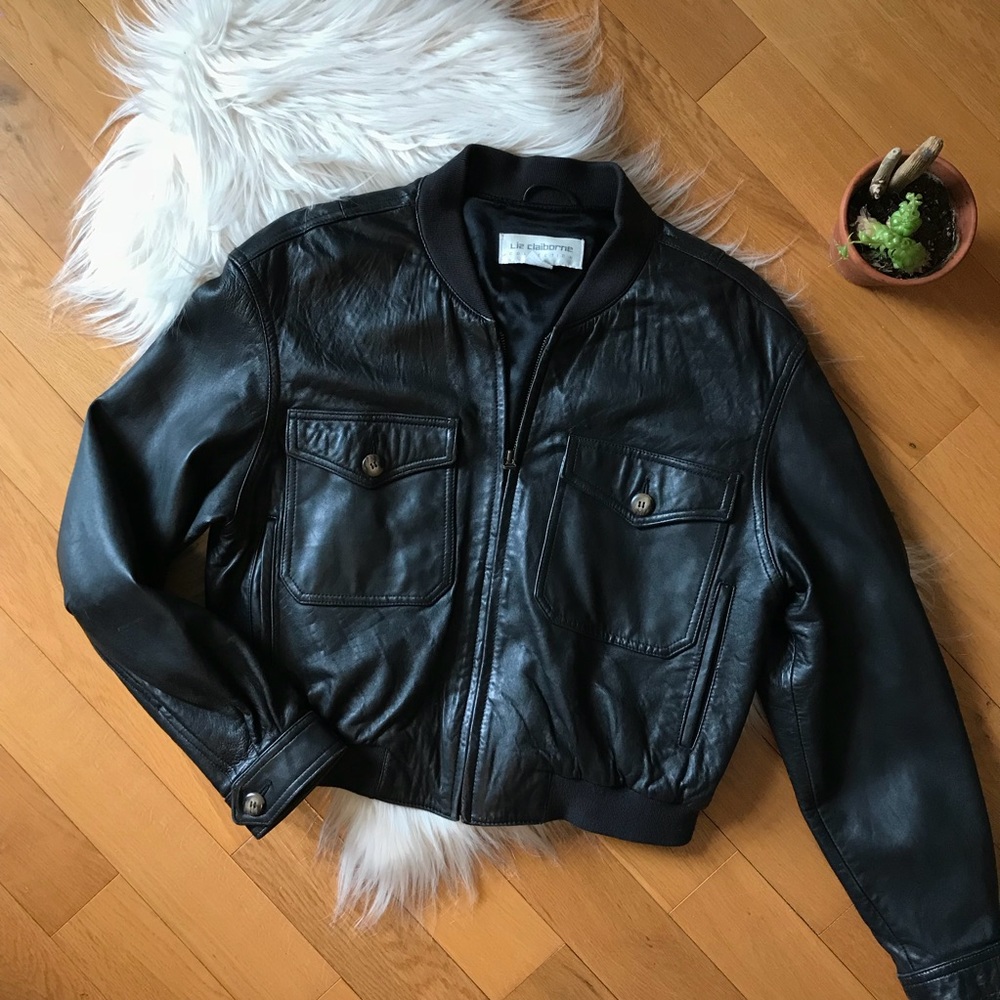 Vintage Liz Claiborne Leather Bomber Jacket